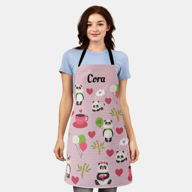 Tablier de design Panda avec Coeurs (Porté)