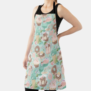 Tablier de dessert floral bleu sarcelle