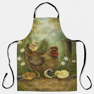 Tablier de ferme Poule mère et poussins