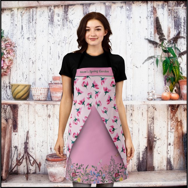 Tablier de jardin à fleurs roses délicates (Delicate Pink Blossom Garden Apron)