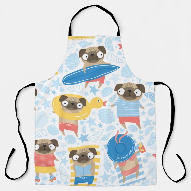 Tablier De mignons carlins en vacances. motif avec carlin  (Recto)