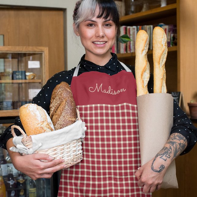 Tablier de Motif rouge classique avec nom (Créateur téléchargé)