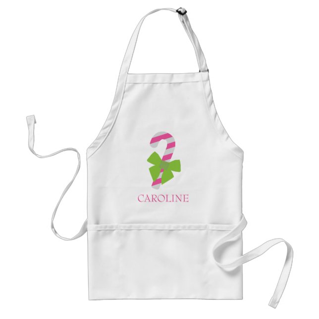Tablier de Noël rose et Sucre de canne vert (Devant)