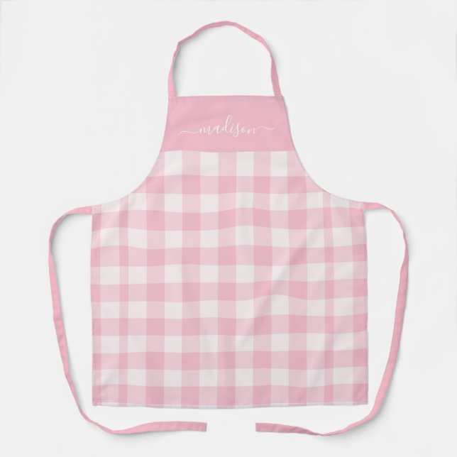 Tablier de nom de script en vichy rose moderne (Recto)
