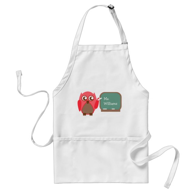 Tablier de professeur - hibou rouge au tableau (Devant)