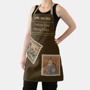 Tablier de style Grèce antique, fleurs et chat vin