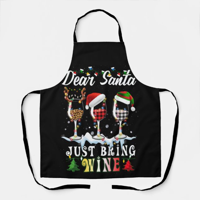 Tablier Dear Santa Just Bring Wine Christmas Pajama Costum (Recto)