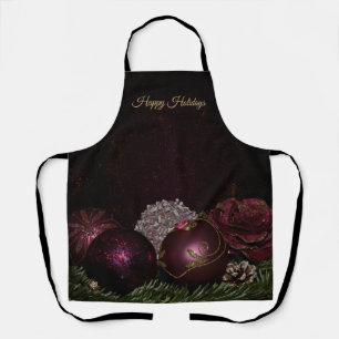 Tablier Décoration de Noël Fleurs Roses Feuilles Vertes No