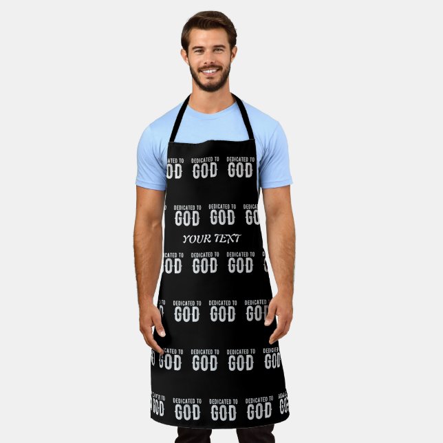 TABLIER DÉDIÉ À DIEU COOL PERSONNALISABLE TEXTE BLANC (Porté)