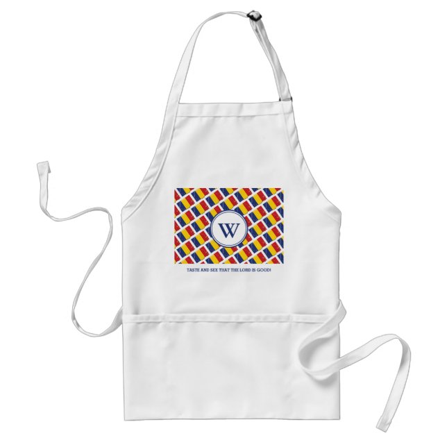 Tablier DÉGUSTER ET VOIR Drapeau ROUMANIE Monogramme Perso (Devant)