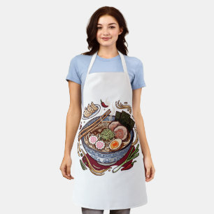 Tablier Délicieux ramen japonais et raviolis gyoza.