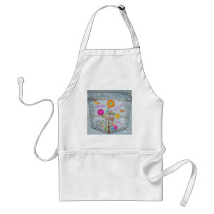 Tablier Denim Back Fleurs de poche Paix Aimer Espérance Ap
