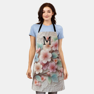 Tablier Dentelle monogramme florale rose pastel fleur de c