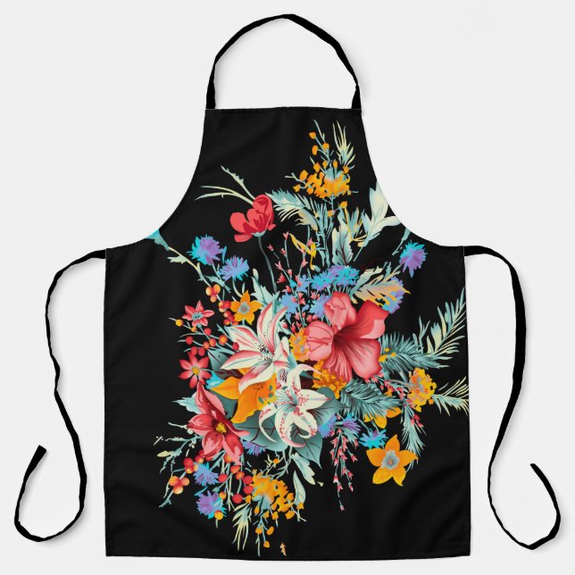 Tablier design coloré avec fond fleuri, fleur, bou (Recto)