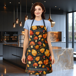 Tablier Design forestier d'automne avec champignons et Feu
