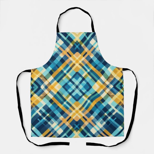Tablier Design Plaid bleu jaune (Recto)
