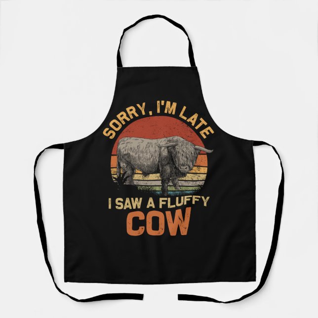 Tablier Désolé, J'Ai Vu Tard Une Vache Fluffy Highland Cow (Recto)