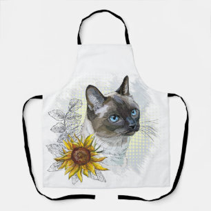 Tablier Dessin à la main drôle chat thaï mignon avec des f