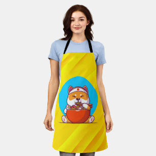 Tablier Dessin animé de Shiba Inu mignon mangeant des noui
