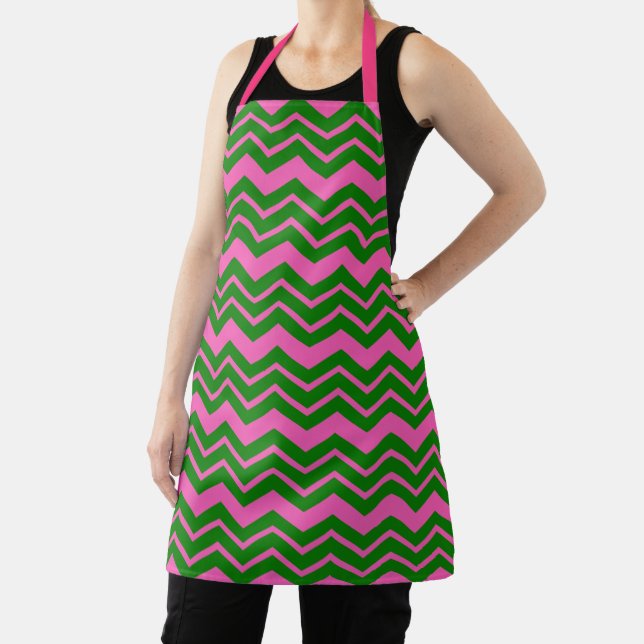 Tablier Dessin chevron zigzag vert rose  (Insitu)