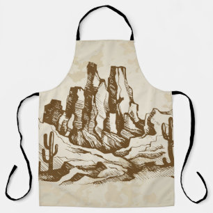 Tablier Dessin dessiné à la main. Paysage typique du déser