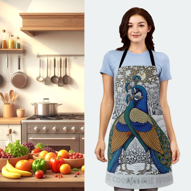 Tablier Deux Peacocs dans Apron d'Art Amour, Chefs Cuisine (Two Peacocks in Love Kitchen Apron)