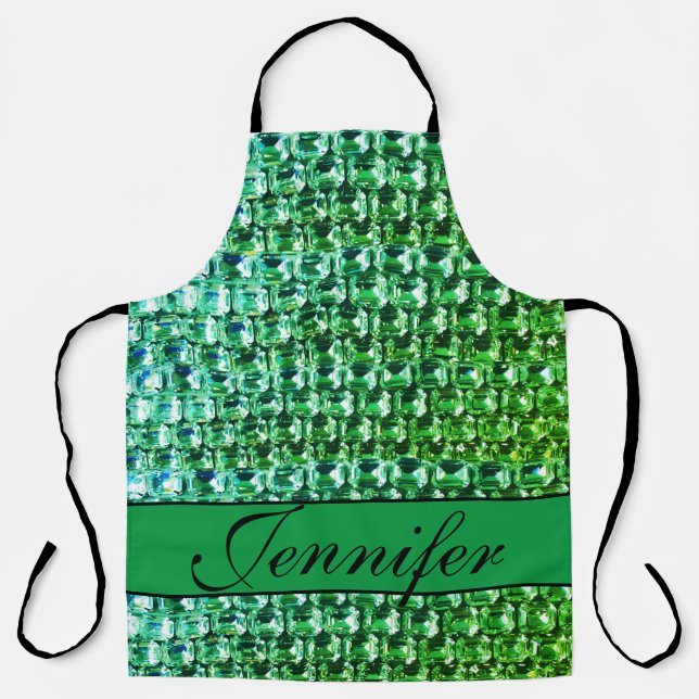 Tablier Diamants verts, motif de bijoux en pierres précieu (Recto)