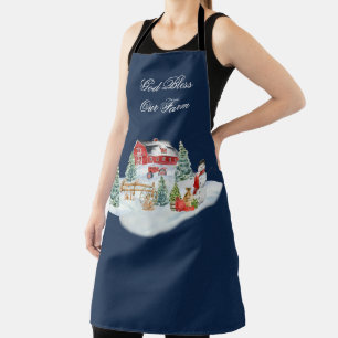 Tablier Dieu bénisse notre ferme scène de la ferme de Noël