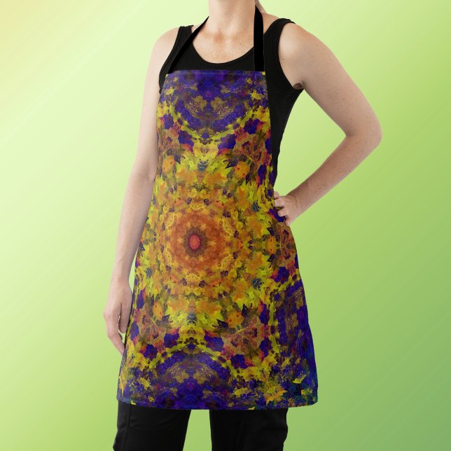 Tablier Digital Mandala jaune bleu et violet (Créateur téléchargé)