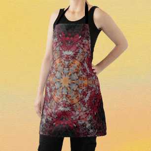 Tablier Digital Mandala rouge blanc orange et noir