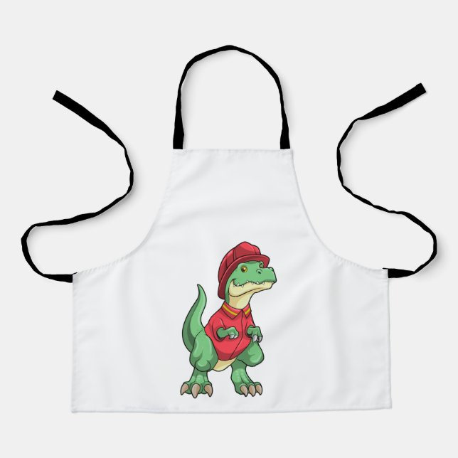 Tablier Dinosaure comme pompier avec casque d'incendie (Recto)