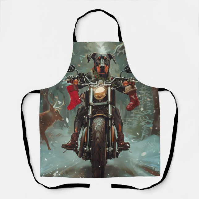 Tablier Doberman Chien équitation Moto Noël (Recto)