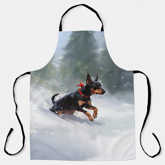 Tablier Doberman Pinscher neige de Noël hiver (Recto)