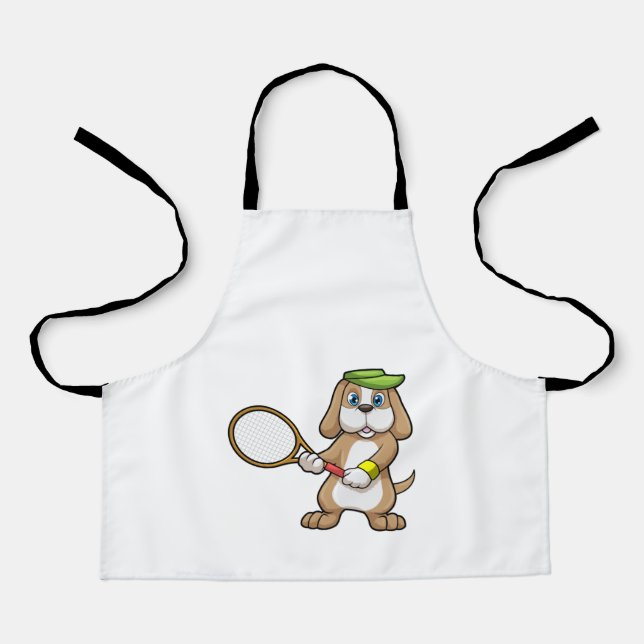 Tablier Dog at Tennis with Tennis racket & Cap (Recto)