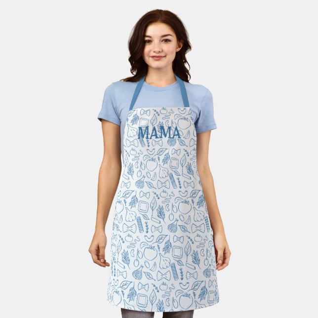 Tablier Doodle à nouilles bleues Pâtes Chef Adulte Apron (Porté)