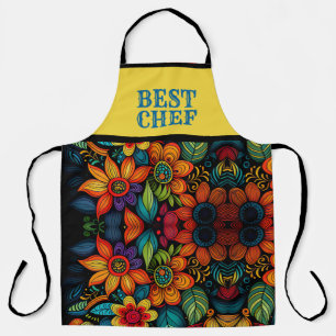 TABLIER DOODLE COLORÉ ART DES FLEURS "MEILLEUR CHEF" APRON