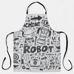 Tablier doodle robot element, illustrator line tools drawi