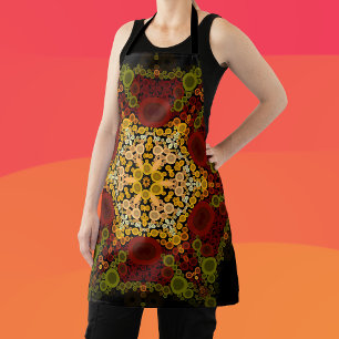 Tablier Dot Mandala Fleur Jaune Rouge et Noir