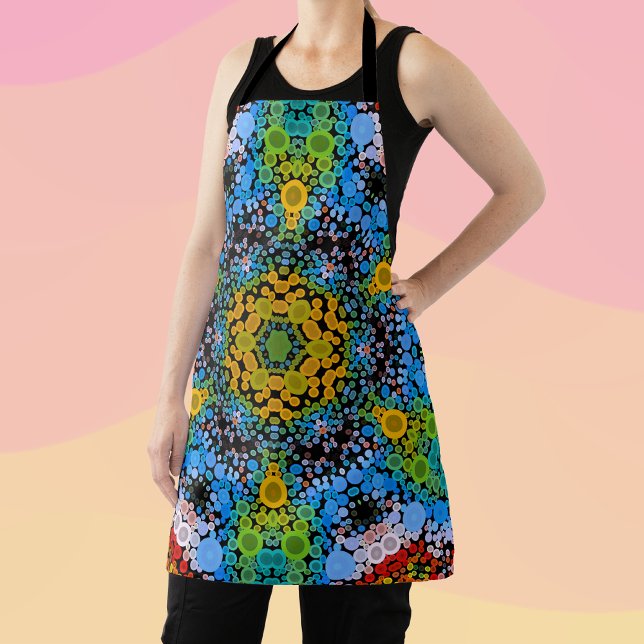 Tablier Dot Mandala Flower bleu jaune et vert (Créateur téléchargé)