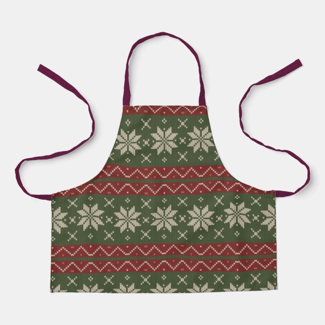 Tablier Doux de Noël moche Scandinave Knit rouge vert (Recto)
