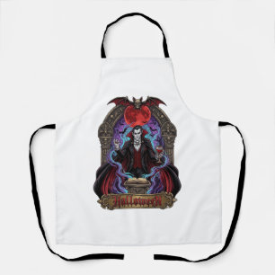 Tablier Dracula Halloween Lune Rouge Chauves-Souris Crâne_