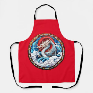 Tablier Dragon mythique asiatique en rouge et bleu