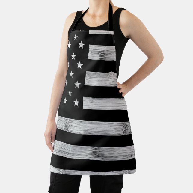 Tablier Drapeau américain Bois rustique Noir Blanc Patriot (Insitu)