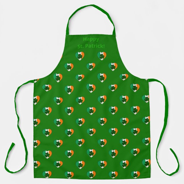 Tablier Drapeau de l'Irlande Coeurs avec Shamrock St. Patr (Recto)