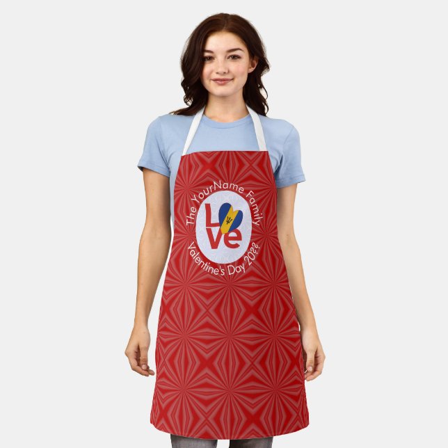 Tablier Drapeau Rouge AMOUR barbadien Personnalisé (Porté)