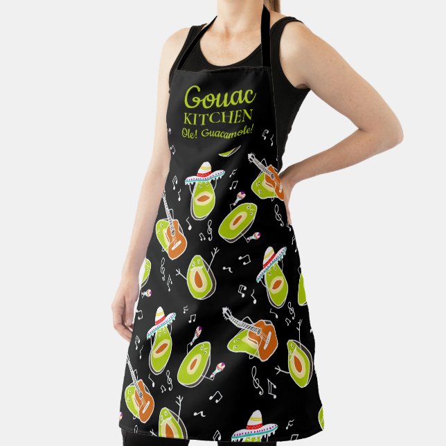 Tablier Drôle avocat vert musique groupe motif guac script (Insitu)