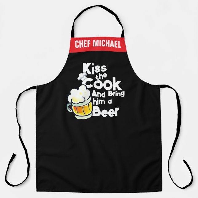 Tablier Drôle Black Chef Apron, Kiss the Cook Humour (Recto)