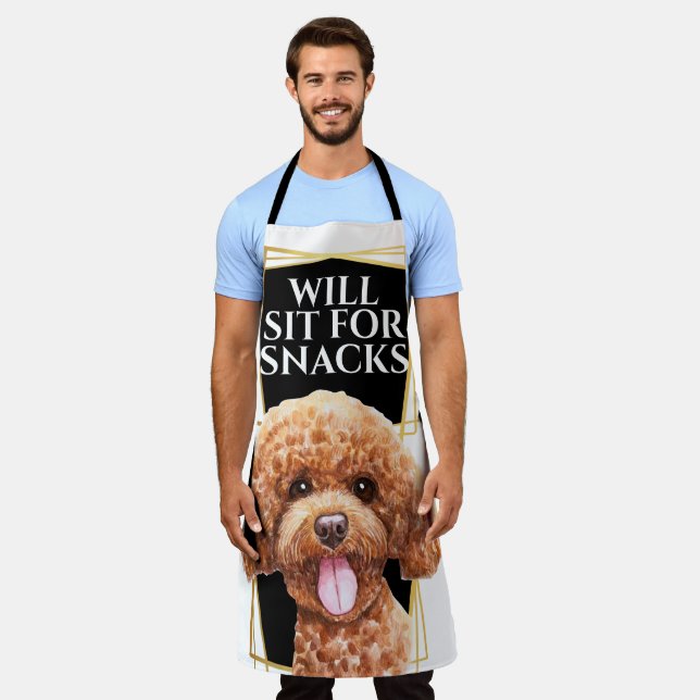 Tablier Drôle chien de caniche s'asseoir pour manger des c (Porté)