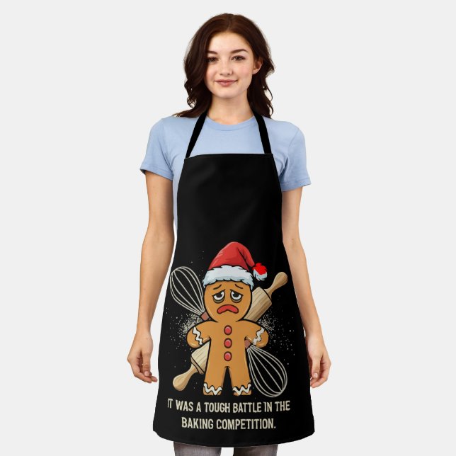 Tablier Drôle Homme de pain d'épice "Tough Battle Baking (Porté)