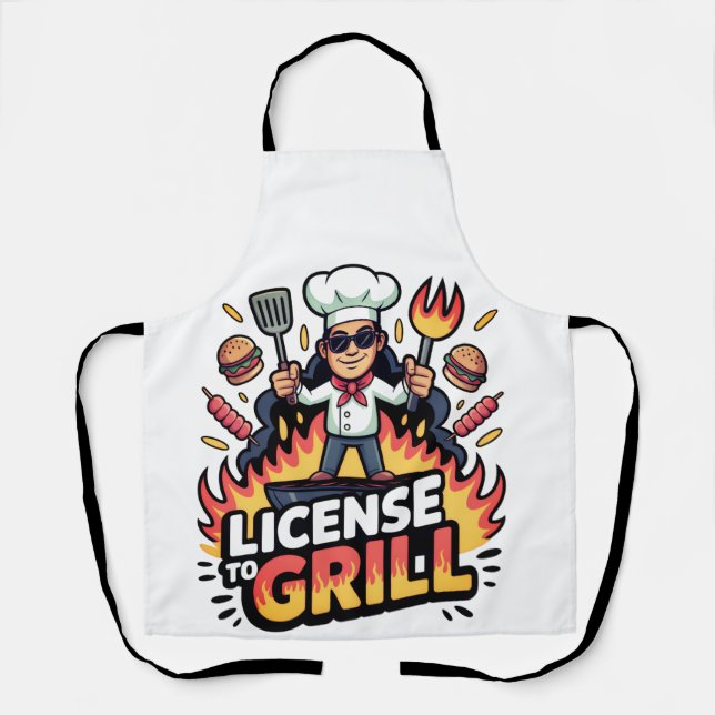 Tablier Drôle 'Licence de Grill' BBQ Chef (Recto)
